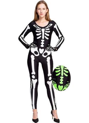 Костюм вторая кожа зентай карнавальный костюм на хеллоуин скелет женский