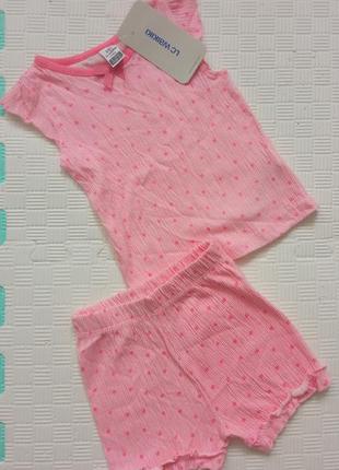Костюм для дівчинки рожевий в горошок lc waikiki на 9-12 місяців, 74-80 зріст.