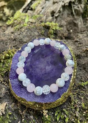 Розовый кварц, ховлит, калонг, сахарный кварц браслет