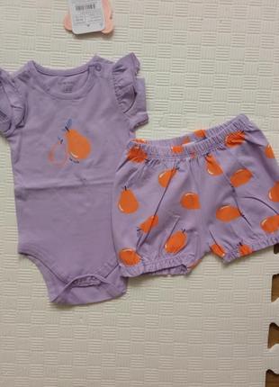 Костюм для девочки, боди и шорты с принтом груши, lc waikiki 3-6 месяцев, 62-68