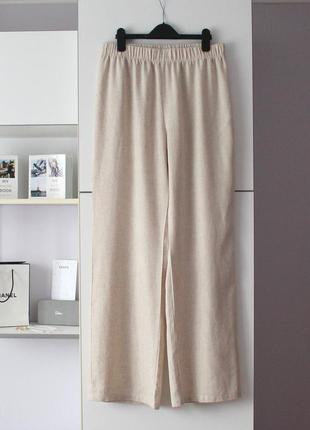 Бежевые широкие брюки с льном от shein