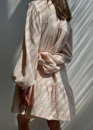 Женское нежное весеннее/осеннее легкое платье с рукавом и поясом муслин на пуговицах2 фото