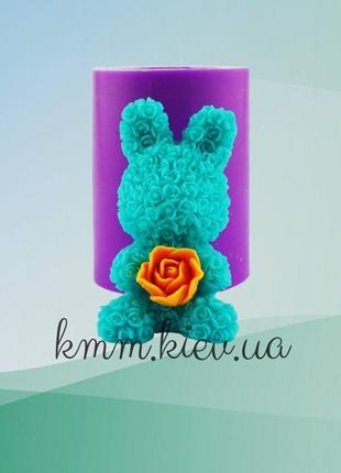 Силіконова форма люкс 3d зайчик у трояндочках з квіткою