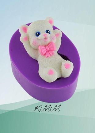 Силіконова форма люкс 3d ведмедик з бантиком