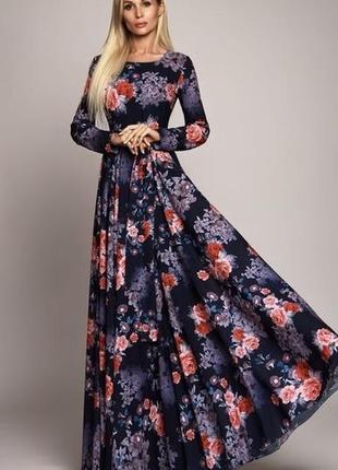 Шикарное длинное платье в цветочный принт
