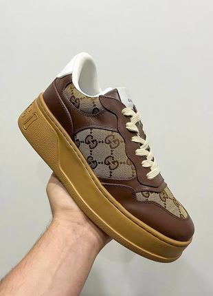 Крутые женские кроссовки в стиле gucci gg sneakers brown premium коричневые