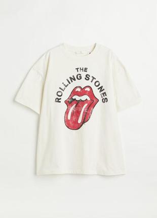 Молочная футболка the rolling stones h&amp;m