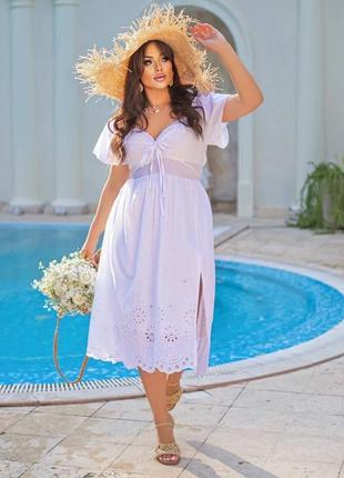 Натуральна бавовняна літня легка сукня великі розміри батал біла plus size