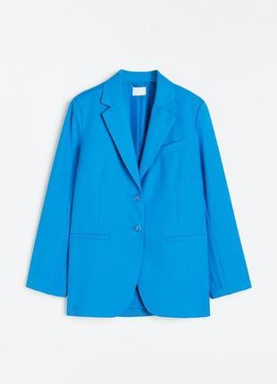 Однобортный жакет яркий синий h&amp;m женский трендовый стильный базовый пиджак