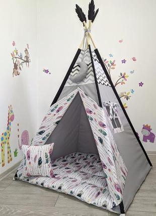 Детский вигвам с перьями, индивидуальный набор, детская палатка, полный комплект, полумесяц в подарок