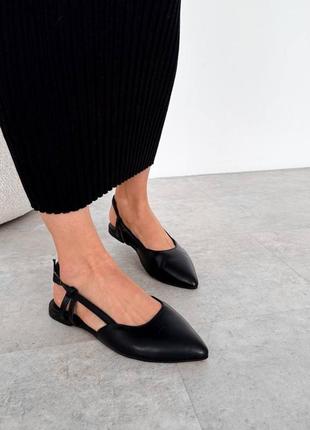 Чорні жіночі слінгбеки туфлі з відкритою п'ятою з натуральної шкіри шкіряні слінгбеки туфлі з відкритою п'яточкою
