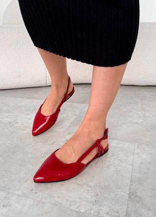 Красные лакированные женские слингбеки туфли с открытой пяткой из натуральной кожи кожаные слингбеки туфли с открытой пяточкой