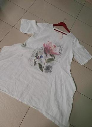 Льняная туника/платье с цветочным принтом италия 24-26 размера