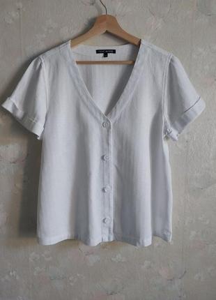 Жіноча напівлляна літня блуза next uk12 m 46р., біла, льон з віскозою