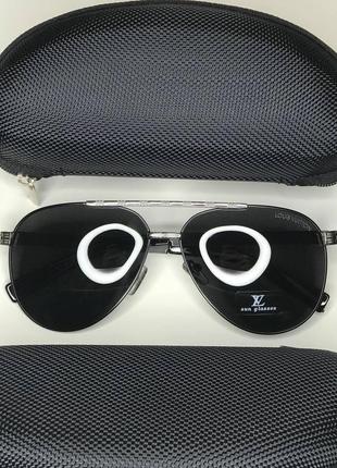 Чоловічі сонцезахисні окуляри louis vuitton чорні крапельки polarized луї вітон авіатори з подвійним переніссям