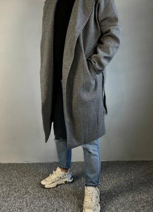 Мужское молодежное свободное пальто длинное светло серое