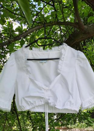 Винтажная австрийская рубашка блуза этно под дирндль укороченная белая хлопковая
