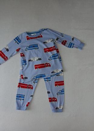 Коттоновая хлопковая трикотажная голубая пижама машинки на 4-5 лет