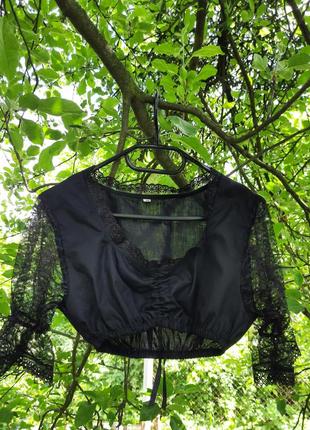 Вінтажна австрійська сорочка блуза етно під дирндль вкорочена чорна готична