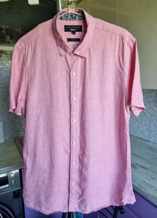 100% льон брендова рожева топова базова лляна льняна сорочка шведка теніска м paul costelloe з льону на літо