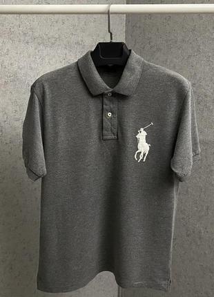 Сіра футболка поло від бренда polo ralph lauren