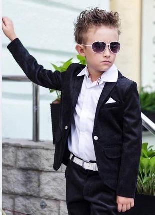 Дитячий брючний костюм для хлопчика підлітка вельветовий чорний класичний нарядний підлітковий шкільний