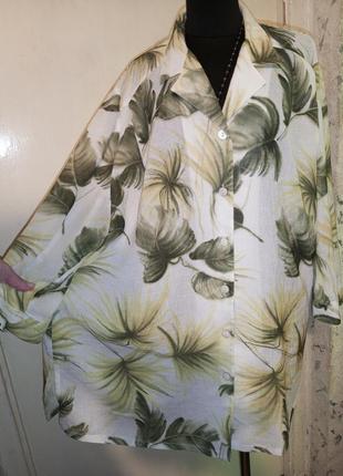 Женственная блузка на пуговицах в тропические листики,большого размера,sommermann