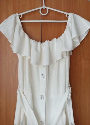 Платье миди из смеси льна с открытыми плечами