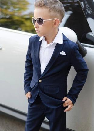 Дитячий брючний костюм для хлопчика підлітка піджак + брюки синій класичний підлітковий нарядний шкільний класика