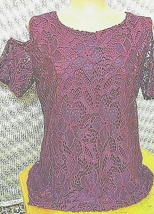 Шикарна мереживна футболка на тонкій підкладці l-xl/46-50