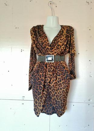 Платье туника из воздушной ткани принт лео леопард по бокам карманы