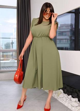 Женское летнее легкое платье с подплечниками из ткани софт размеры 42-56
