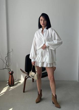 Стильный костюм шорты юбка короткие с рюшами воланами высокой посадкой на резинке...