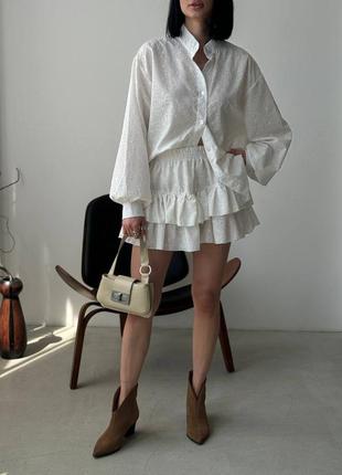 Стильный костюм шорты юбка короткие с рюшами воланами высокой посадкой на резинке...