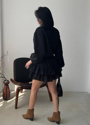 Стильный костюм шорты юбка короткие с рюшами воланами высокой посадкой на резинке...