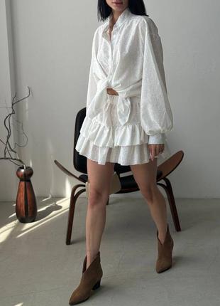 Стильный костюм шорты юбка короткие с рюшами воланами высокой посадкой на резинке...