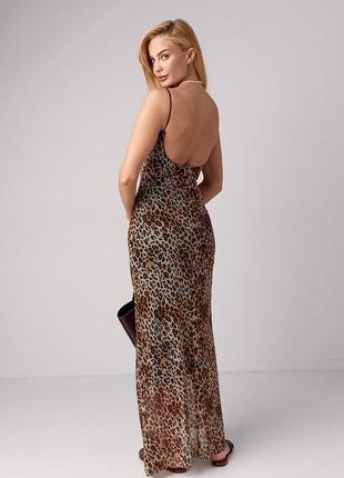 Леопардовий сарафан сукня максі на бретелях із оголеною спиною з відкритою спинкою