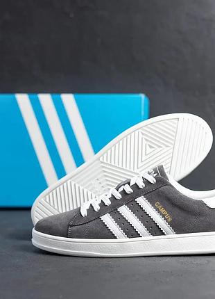 Чоловічі шкіряні кросівки adidas campus grey сірі