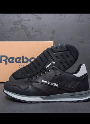 Мужские кроссовки с логотипом reebok натуральная черная кожа