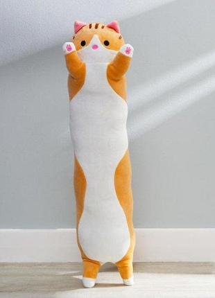 Іграшка обіймашка кіт батон, м'яка іграшка антистрес, подушка обіймашка, 70 см, рижий