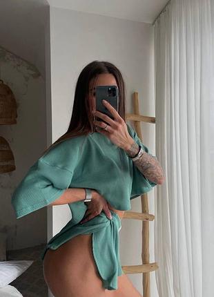 Костюм-пижама мята фрез хаки белый черный голубой и малина. xs,s,m,l,xl