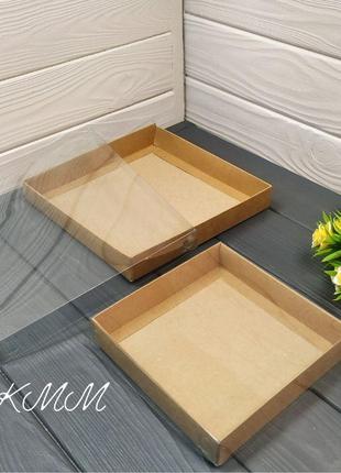 Коробка з прозорою кришкою - 20см/20см/3,5см - крафт