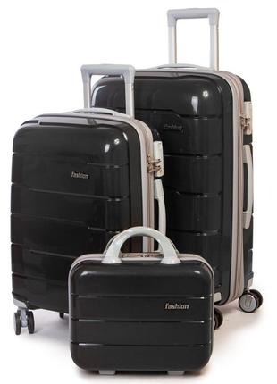 Комплект чемоданов с косметичкой abs-пластик fashion pp1-plus-1 black