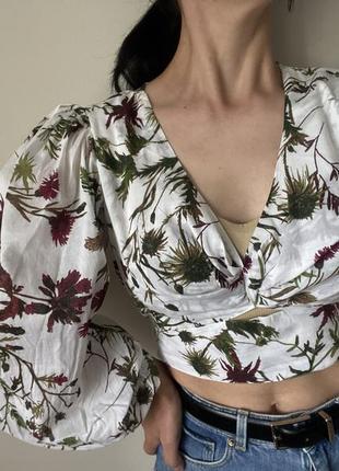 Кроп-топ блуза в цветочный принт