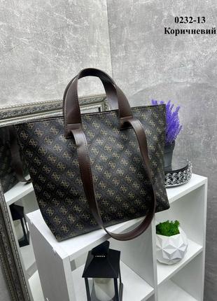 Женская стильная и качественная сумка шоппер из эко кожи коричневая