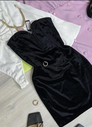 Платье черное бархатное платье misspap