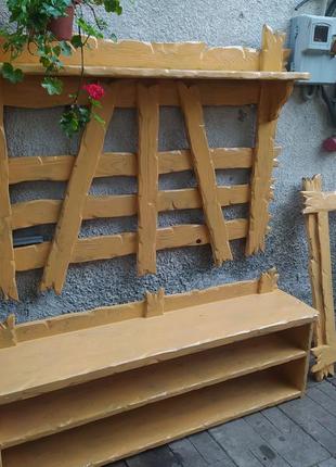 Деревянная прихожая под старину ( вешалка , полка для обуви, рама для зеркала )