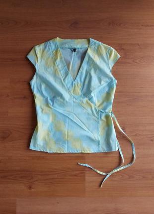 Блуза на запах в нежно-пастельных цветах, блузка хлопок, р. 12