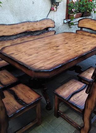 Комплект дерев'яних меблів під старовину " мисливський №7" стіл лавки стілоьці