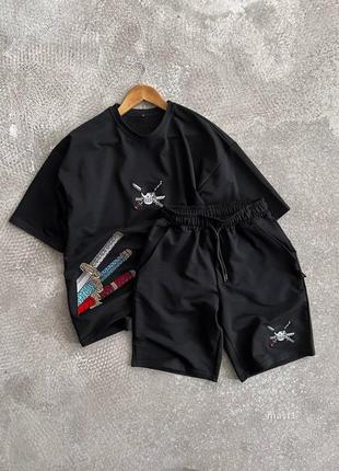 Чорний спортивний костюм чоловічий з принтом самурай літній